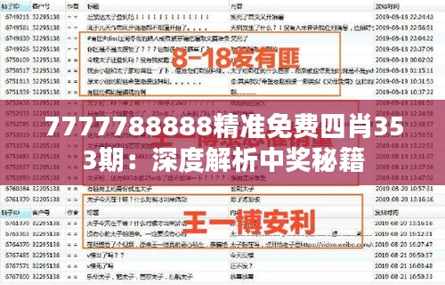 7777788888精准免费四肖353期：深度解析中奖秘籍