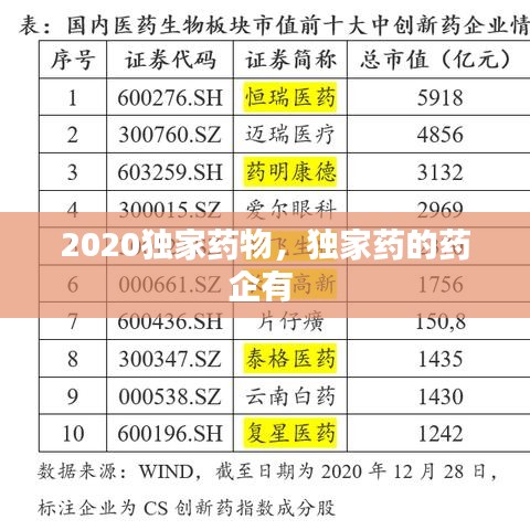 2020独家药物，独家药的药企有 