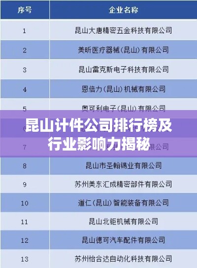 昆山计件公司排行榜及行业影响力揭秘