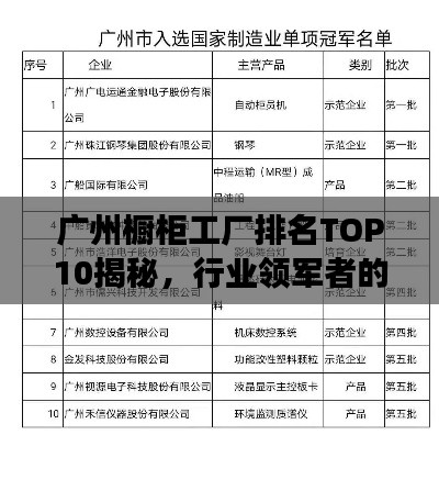 广州橱柜工厂排名TOP10揭秘，行业领军者的魅力解读
