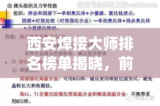 西安焊接大师排名榜单揭晓，前十名焊接工艺巨匠风采展示