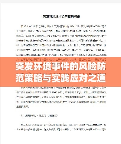 突发环境事件的风险防范策略与实践应对之道