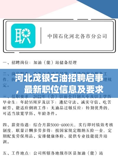 河北茂银石油招聘启事，最新职位信息及要求速览