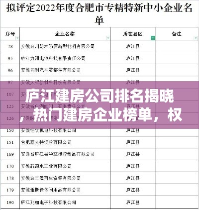 庐江建房公司排名揭晓，热门建房企业榜单，权威排名不容错过！