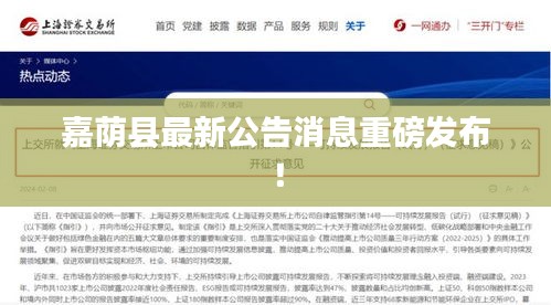 嘉荫县最新公告消息重磅发布！
